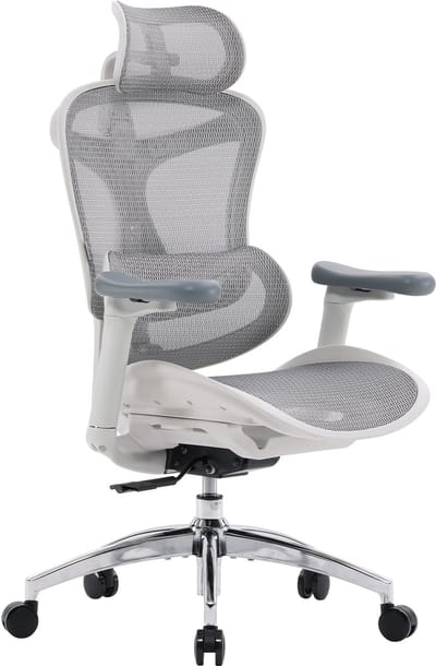 SIHOO Doro C300L Ergonomische Bureaustoel - 4D Armleuningen - Zelfaanpassende Lendensteun - Verstelbare Rugleuning - Mesh Rugleuning - 150kg - Kantoor/Thuis/Gaming - Inclusief gratis hoofdsteun - Wit