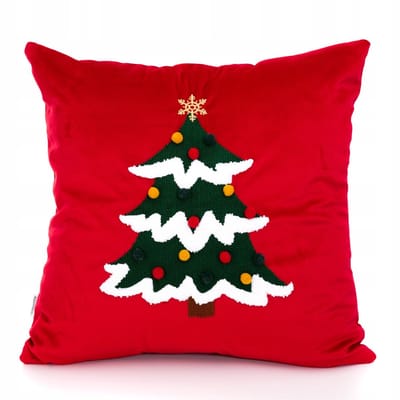 HOMLA TINGLA Kerstkussenhoes met geborduurde kerstboom, rood, 45x45 cm