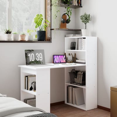 Bureau Met Rek - Compact Werkblad En Open Opbergruimte - Voor Thuiskantoor, Studeerkamer Of Eethoek - Spaanplaat - 120x55x120 Cm - Wit