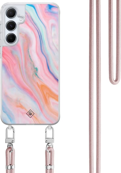 Casimoda® hoesje met koord - Geschikt voor Samsung A35 - Pink Glam - Afneembaar koord - TPU/polycarbonaat - Roze