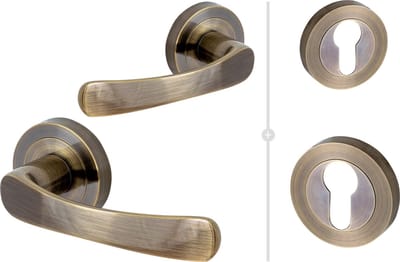 SYDNEY Deurbeslag set - deurklink set met PC rozetten - antiek messing - voor binnen deuren