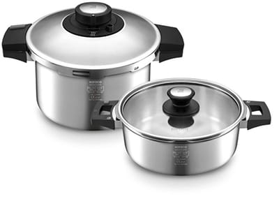 Karaca Quick & Safe - Snelkookpannenset - 2-delig - 6L + 8L - RVS - Inductie Geschikt - Drukkookpannenset