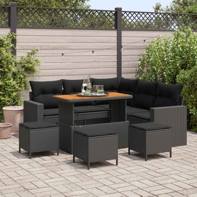 vidaXL - Tuinbank - Set - 10 - st - 7-Aantal - zitplaatsen - Zwart - poly - rattan