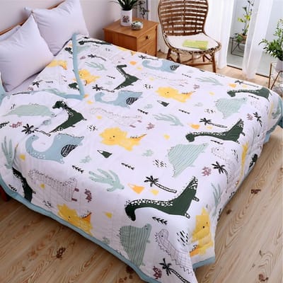Bedsprei, eenpersoons of tweepersoons quilt, omkeerbare super kingsize beddenhoes, gewatteerde sofadeken, decoratieve sprei, microvezel dekbed laken (dinosaurus, 200 x 220 cm)