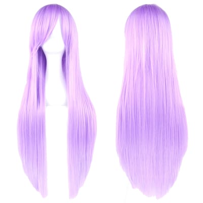 Soowee 80cm Lang Synthetisch Haar Wit Paars Cosplay Pruiken Feest Zwart Haar Rechte Pruik Haarpiece voor Vrouwen 32inches