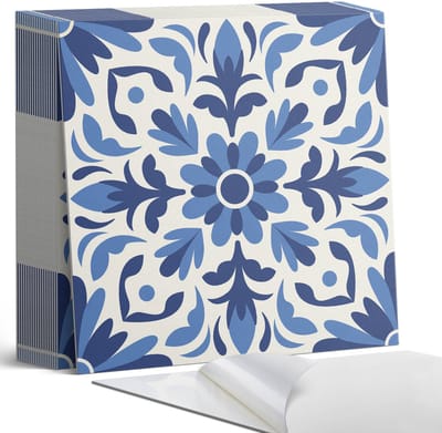 Coloray Plaktegels - Bloemenpatroon met bladeren Zelfklevende Tegels - 20 cm x 20 cm - Blauw Plaktegels - 20 stuks - Vierkant PVC Tegels - Plaktegels Badkamer - Plaktegels Vloer - Vinyl Tegels - Wandtegel Zelfklevend