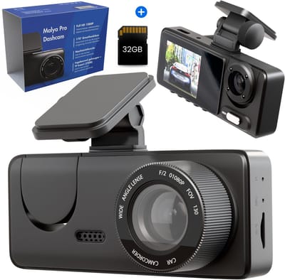 Dashcam Auto 3-Kanaals – Voor-, Binnen- & Achtercamera – Wifi – Incl. 32GB SD – Malya Pro