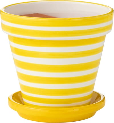 J-Line bloempot Granada Stripes Handmade + Painted - keramiek - geel - medium - Ø 27 cm