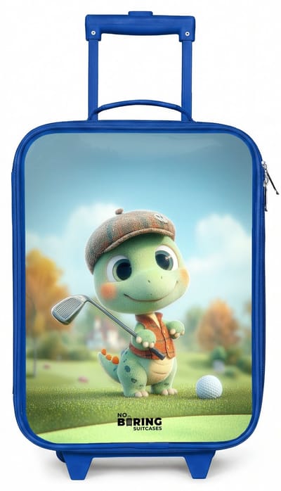 NoBoringSuitcases.com® - Kinderkoffer blauw - Kindertrolley jongen - Golf - Dino - Groen - Koffer kind lichtgewicht - Reiskoffer trolley voor kinderen - Koffertje met lichtgevende wieltjes - Rolkoffer