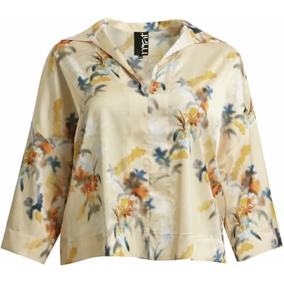 Bloes met lange mouwen, puntige kraag, bloemenprint voor dames Mat Fashion