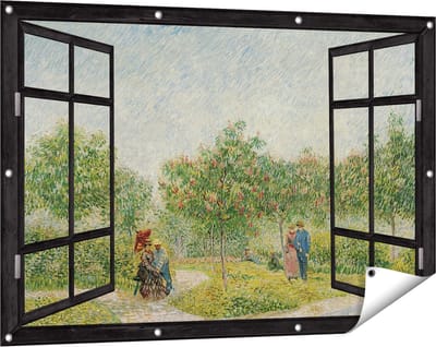Gards Tuinposter Doorkijk Tuin met Geliefden - Vincent van Gogh - 120x80 cm - Tuindoek - Tuindecoratie - Wanddecoratie buiten - Tuinschilderij
