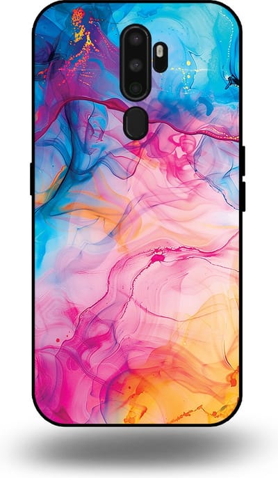 Smartphonica Telefoonhoesje Geschikt voor OPPO A5 2020 met Regenboog Acryl Marmer Opdruk - TPU Backcover Case Rainbow Acrylic Marble Design geschikt voor OPPO A5 (2020)