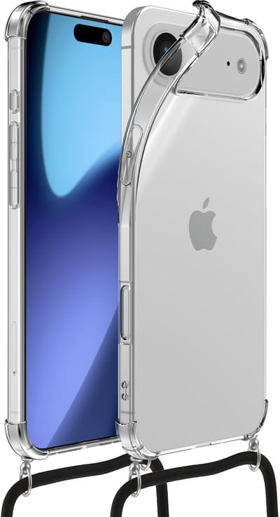 Geschikt voor iPhone 17 Air Telefoonhoesje met Telefoonkoord en Stootrand - Koordhoesje TPU Backcover Case Shockproof met Lanyard - Transparant - Smartphonica geschikt voor iPhone 17 Air