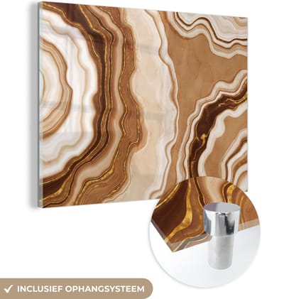 MuchoWow® Glasschilderij 120x90 cm - Schilderij acrylglas - Edelstenen - Bruin - Agaat - Steen - Foto op glas - Schilderijen