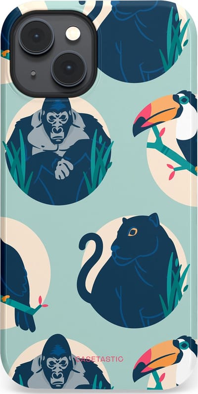 Casetastic hoesje geschikt voor Apple iPhone 14 - MagSafe - Dubbellaagse bescherming - Wilde Dieren Mix - Fashion Case - Lichtgrijs Donkerblauw Crème Donkergrijs