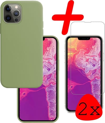 Hoesje Met 2x Screenprotector - Geschikt voor Apple iPhone 13 Pro - Sterk & Shockproof - Back Cover - Siliconen Case - Telefoon Hoes - Groen