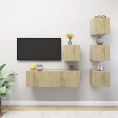 vidaXL - 5-delige - Tv-meubelset - bewerkt - hout - sonoma - eikenkleurig