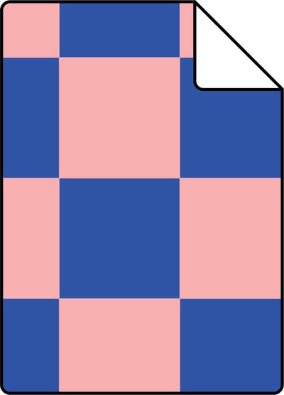 Proefstaal ESTAhome behang geblokt motief roze en koningsblauw - 26.5 x 21 cm - 130915-S