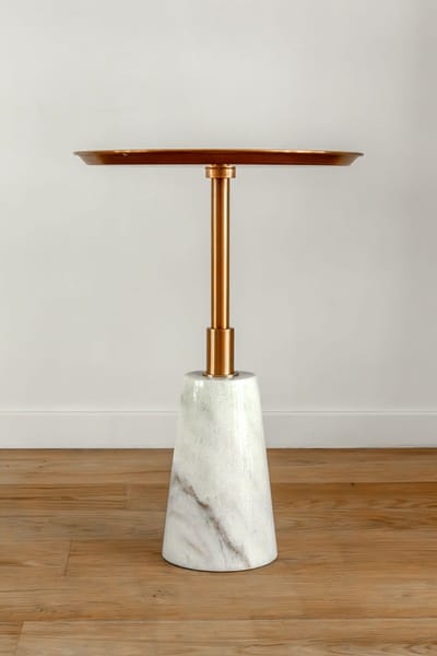VLHOME Goldtop ronde marmeren tafelblad met roestvrij staal bijzettafel 40⌀ x 55H