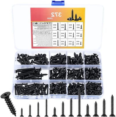 372 Pieces M3 M4 M5 Screw Set Self Tapping Screws Black Wood Screws Stainless Steel Flat Head Chipboard Screws Cross - ShopVlot