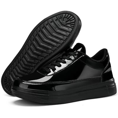 Heren Schoenen Lakleer met Glanzend Oppervlak en Dikke Zool Mode Casual Sport Lamp Feest Gouden Zwarte Laarzen Platte Schoenen Sneakers 47 black