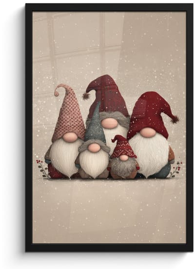 Poster in lijst - Fotolijst 40x60 cm - Posters - Kabouters - Kerst - Sneeuw - Puntmutsen - Posterlijst zwart - Decoratie - Wanddecoratie woonkamer - Muurdecoratie slaapkamer - Kerstversiering - Kerstdecoratie voor binnen - Kerstmis