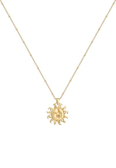 Elli - Halsketting - Dames Zon Hanger Vintage Look in 925 Sterling Zilver Verguld - Dames