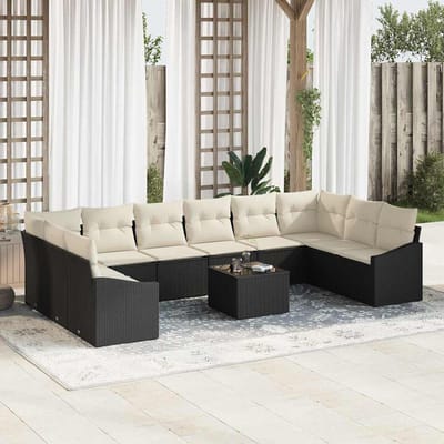 vidaXL Bankstel 11 st Zwart poly rattan
