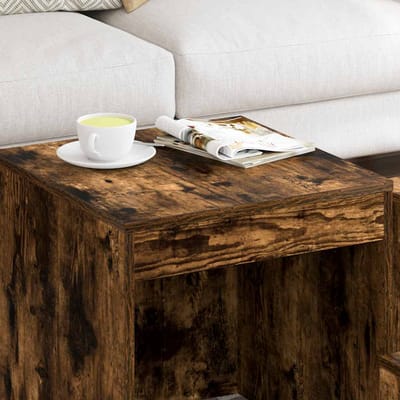 vidaXL - 3-delige - Tafeltjesset - bewerkt - hout - gerookt - eikenkleurig