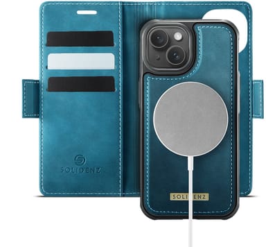 Solidenz Luxe 2-in-1 Wallet Hoesje geschikt voor iPhone 14 - Geschikt voor MagSafe Hoes - Afneembare Case - Blauw
