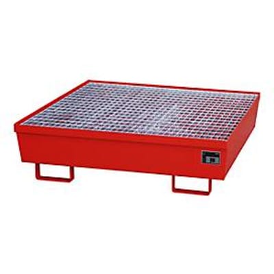 BAUER AM-4/A opvangbak, met rooster, staal, 245 l, B 1200 x D 1200 x H 335 mm, rood