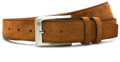 Cognac suede riem YFA - suede pantalon riem Cognac - 3,5 cm brede suede riem - riem Cognac - Pantalon & Jeans Broekriem - Riemmaat 85cm - Totale lengte 100cm