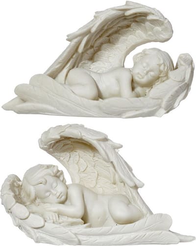 Set van 2 Slapende Engels Cherubijntjes met lange vleugels wit 5x9cm Wit