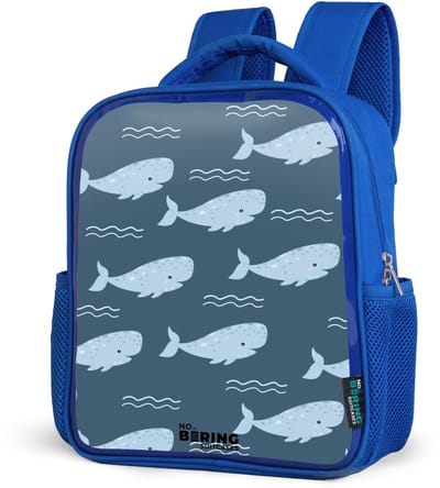 NoBoringSuitcases.com® - Rugzak blauw - Schooltas jongens - Walvis met golven patroon blauw - Kinder rugtas jongen - Boekentas kind - Kinderrugzak voor school - Schoolrugzak