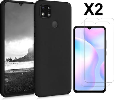 Hoesje geschikt voor Xiaomi Redmi 10A/9C Hoesje siliconen Zwart zacht siliconen hoesje TPU backcover - met Redmi 10A/9C Screenprotector - 2 stuks