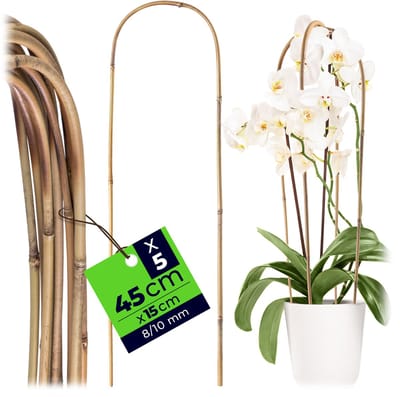 KADAX bamboestokken in U-vorm, 45cm x 8/10mm x 15cm, set van 5, orchideeënstokken van bamboe, stabiele klimsteun in boogvorm, plantstokken voor klimplanten