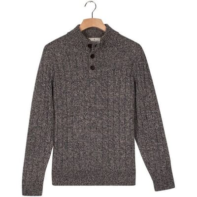 Thomas Maine Trui Button Closure Merino Wool  Vertical Rib Structure Knit Midden Blauw / male