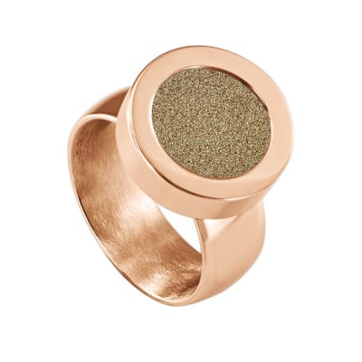 Quiges RVS Schroefsysteem Ring Rosékleurig Glans 16mm met Verwisselbare Glitter Goudkleurig 12mm Mini Munt