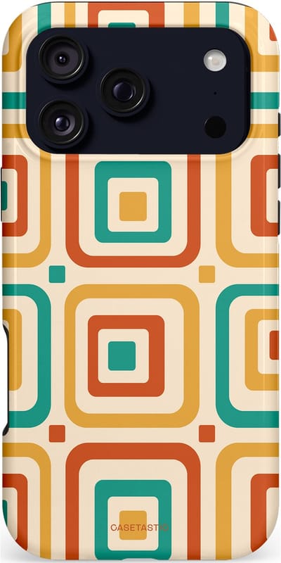 Casetastic hoesje geschikt voor Apple iPhone 17 Pro Max - MagSafe - Dubbellaagse bescherming - Retro Vierkant verlangen - Fashion Case - Crème Terracotta Goud Turquoise