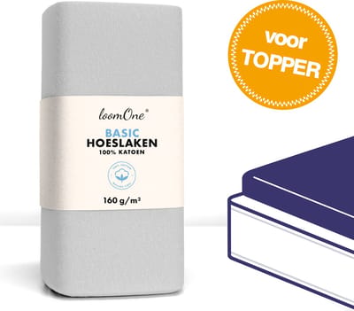 Loom One Hoeslaken Topper – 100% Jersey Katoen – 120x200 cm – tot 12cm matrasdikte– 160 g/m² – Licht Grijs