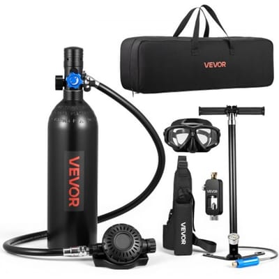 VEVOR Mini Duikfles 1 L, Draagbare Longfles voor onderwaterademhaling, Herbruikbare zuurstofcilinder voor maximaal 20 minuten duiktijd, Duikuitrusting met adapter en snorkelmasker