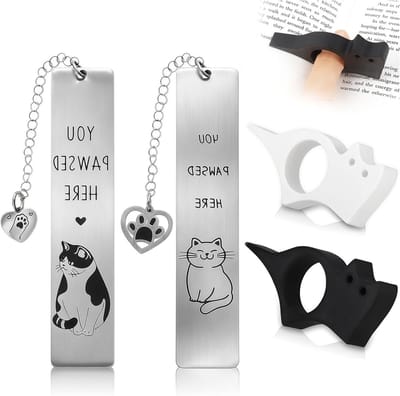 Set van 6 katten boekenleggers, pagina-houders en gepersonaliseerde kunststof en zinklegering boekenaccessoires voor boekenliefhebbers
