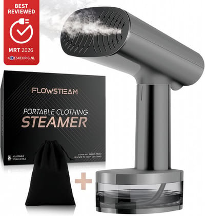 FLOWSTEAM® Luxe Kledingstomer - Handstomer - Stoomreiniger - Stoomapparaat Kleding - Matte Gray Edition - Inclusief Opbergzakje