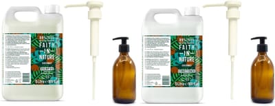 FAITH IN NATURE - Shampoo & Conditioner Coconut Refill - 2 x 5 Liter= 10 liter - met 2 pompen - nu met 2 Gratis glazen refill flessen 500ml
