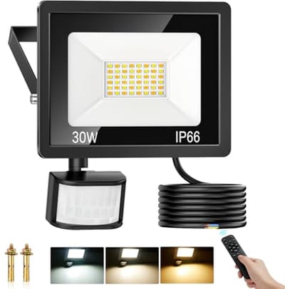 30W LED Spot met Bewegingsmelder voor Buiten - Dimbaar, 2700 Lumen, Waterdicht, Met Afstandsbediening - Warmwit, Neutraal Wit, Koudwit