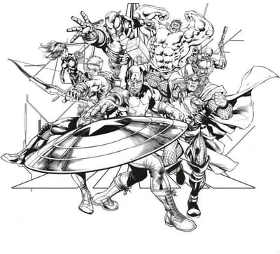 Fotobehang - Avengers Black and White 300x280cm - Vliesbehang