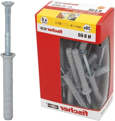 Slagpluggen Set - Bevestigingsmateriaal - Snel Monteren - Voorgevormde Spijker - 8x60 MM - Grijs