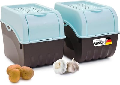 Aardappelbewaardoos | 2x groot 9L | TURKOOIS | Aardappeldoos | Stapelbare groentekist, uienkist, aardappelmand, fruitkist, aardappelkist, uienopslag, voedselcontainer, wortelen