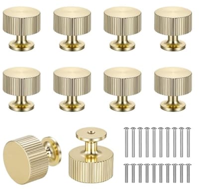 Set van 10 Ronde Kastknoppen in Goud - Aluminiumlegering met Montagemateriaal