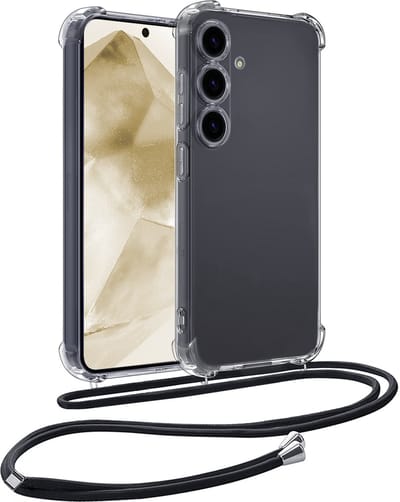 Hoesje - Geschikt voor Samsung Galaxy A55 - Met Koord - Shock Proof - Siliconen Case - Back Cover - Telefoonkoord - Telefoon Hoes Shockproof - Telefoonketting - Telefoonhoesjes - Transparant
